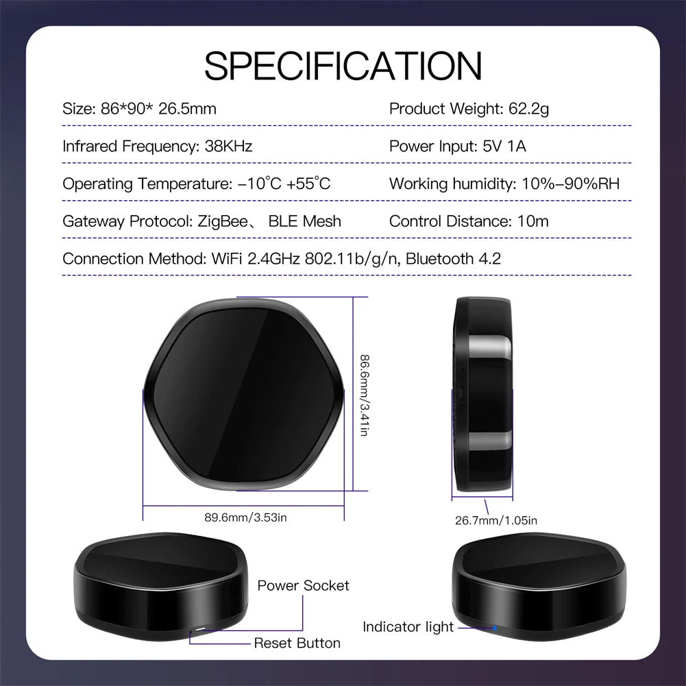 Tuya Smart 3-in-1 Hub – WiFi, ZigBee & BLE Mesh with IR Remote