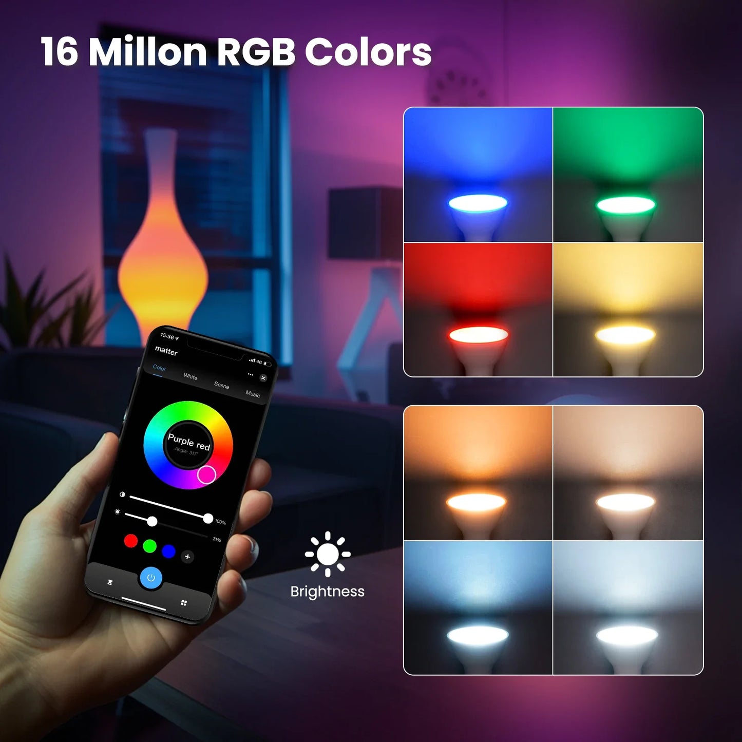 MOES Matter WiFi Smart Bulb GU10 | RGB+C+W 16M Colors, Dimmable, Voice Control