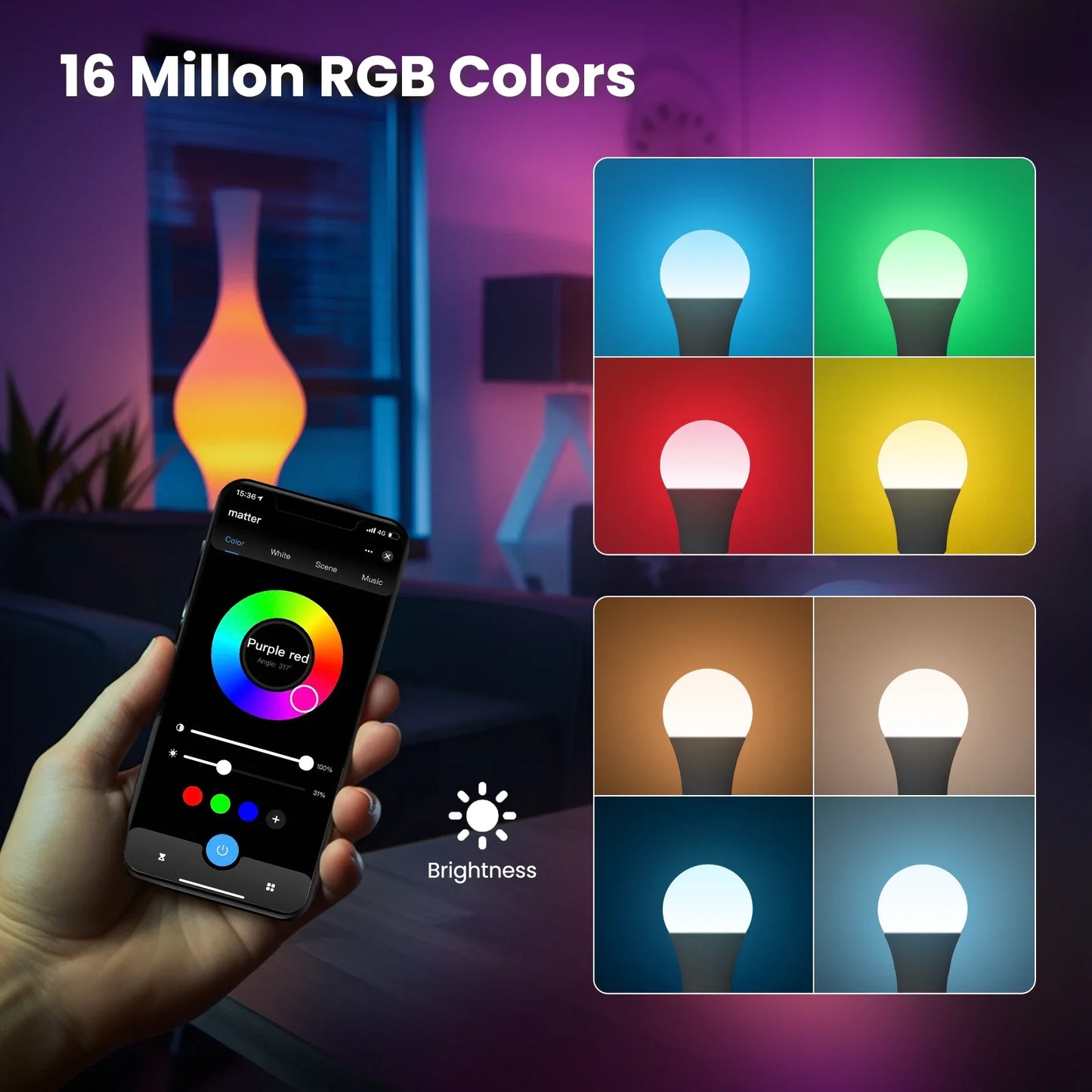MOES Matter WiFi Smart Bulb | RGB 16M Colors, E27 LED, Voice Control