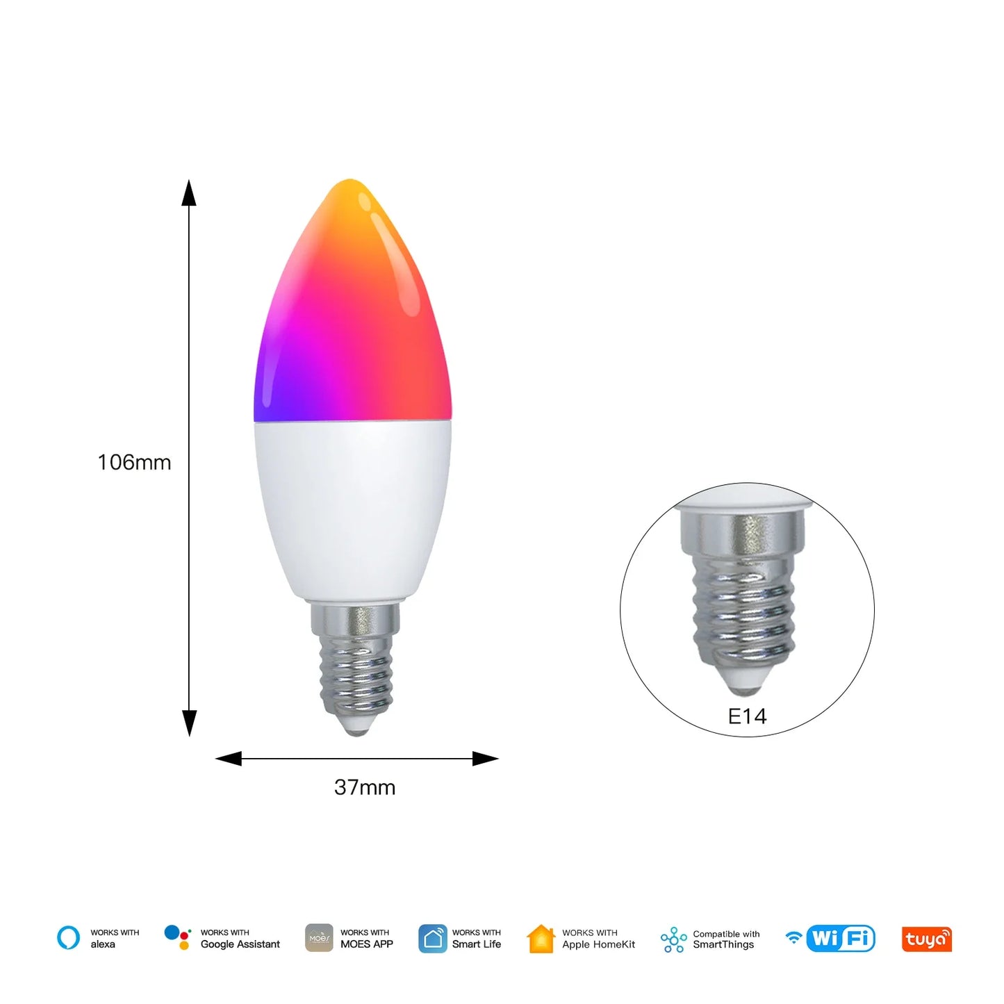 MOES Matter WiFi Smart Bulb | RGB 16M Colors, E14 Candle Lamp, Voice Control