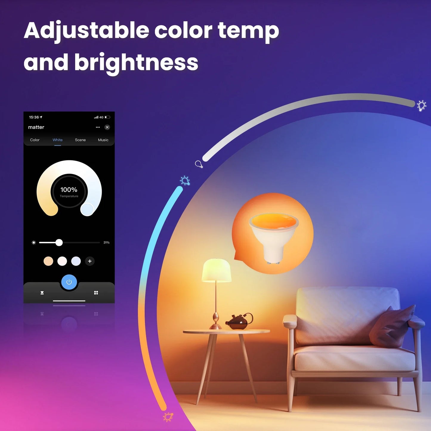 MOES Matter WiFi Smart Bulb GU10 | RGB+C+W 16M Colors, Dimmable, Voice Control
