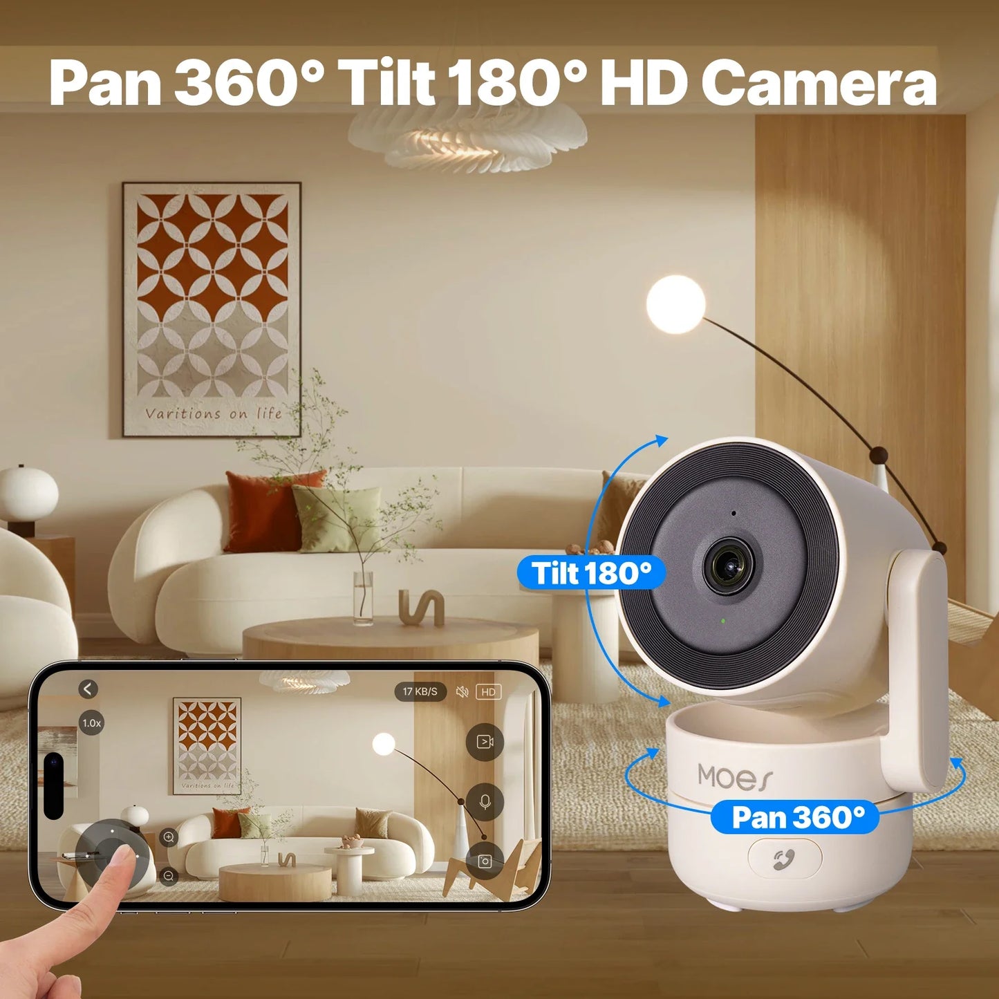 MOES Wi-Fi 6 Smart Camera 4MP | Pan/Tilt, Night Vision, Motion & Sound Detection