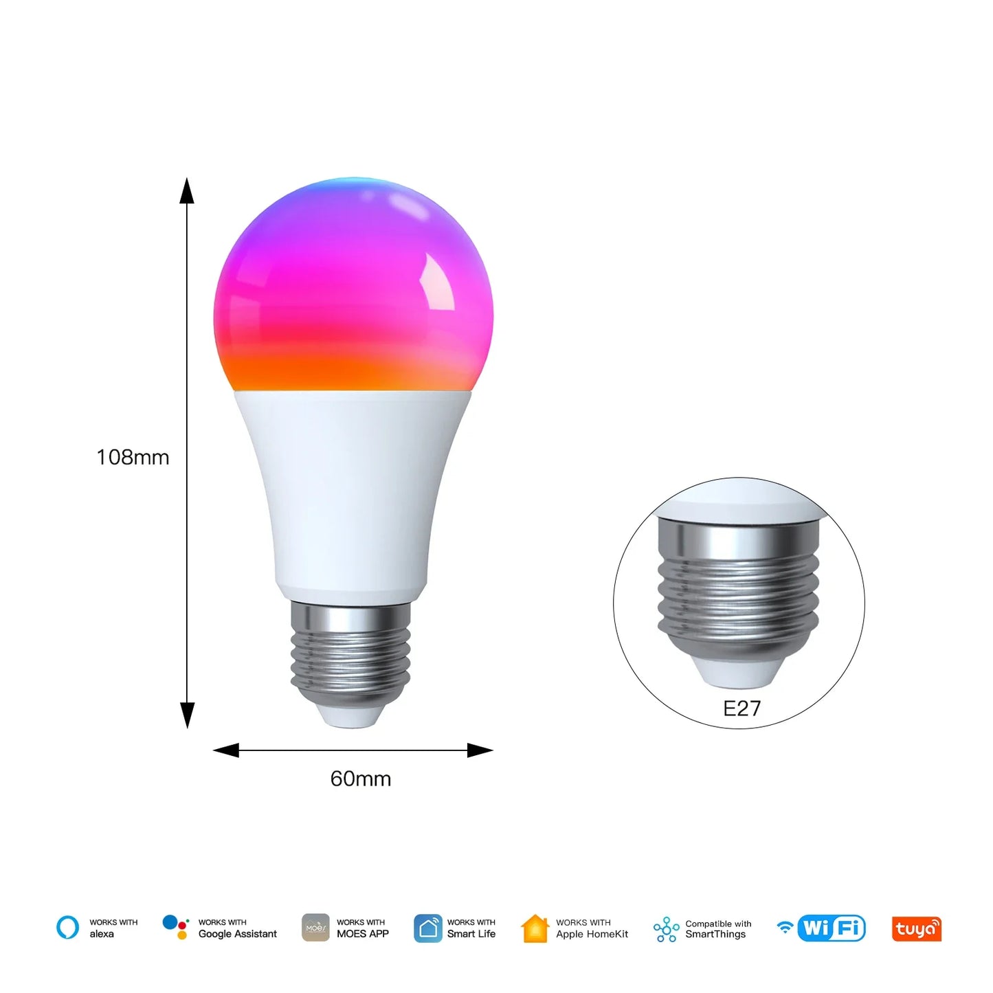 MOES Matter WiFi Smart Bulb | RGB 16M Colors, E27 LED, Voice Control