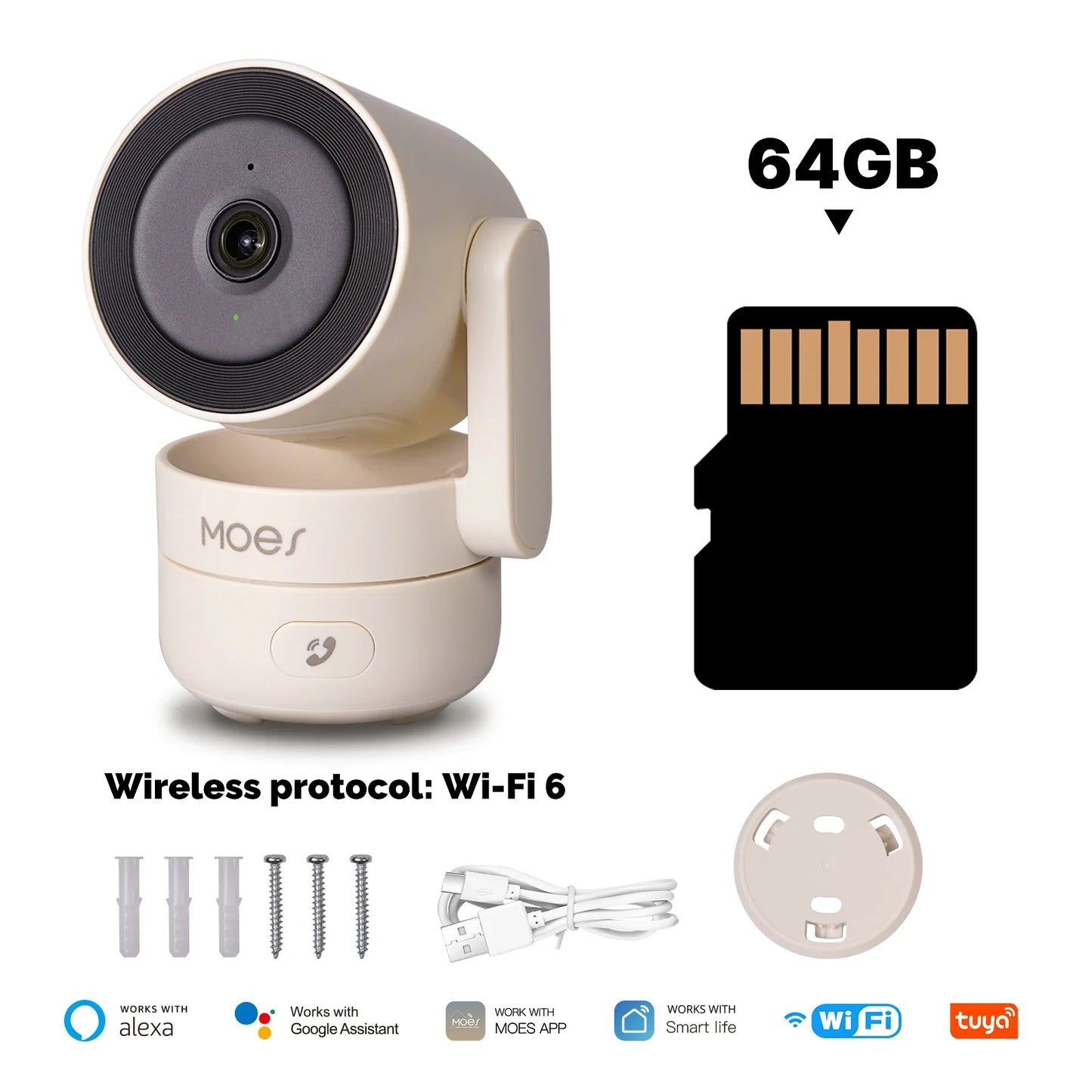 MOES Wi-Fi 6 Smart Camera 4MP | Pan/Tilt, Night Vision, Motion & Sound Detection