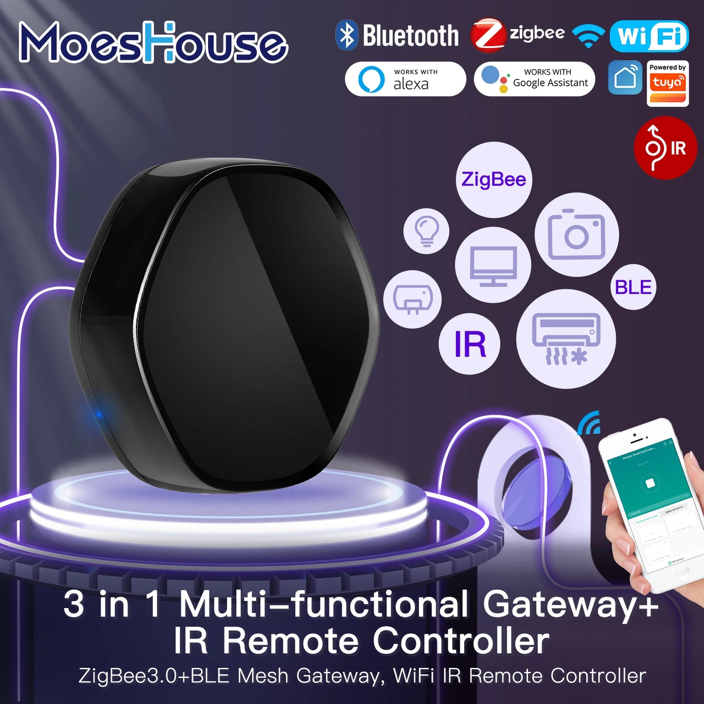 Tuya Smart 3-in-1 Hub – WiFi, ZigBee & BLE Mesh with IR Remote