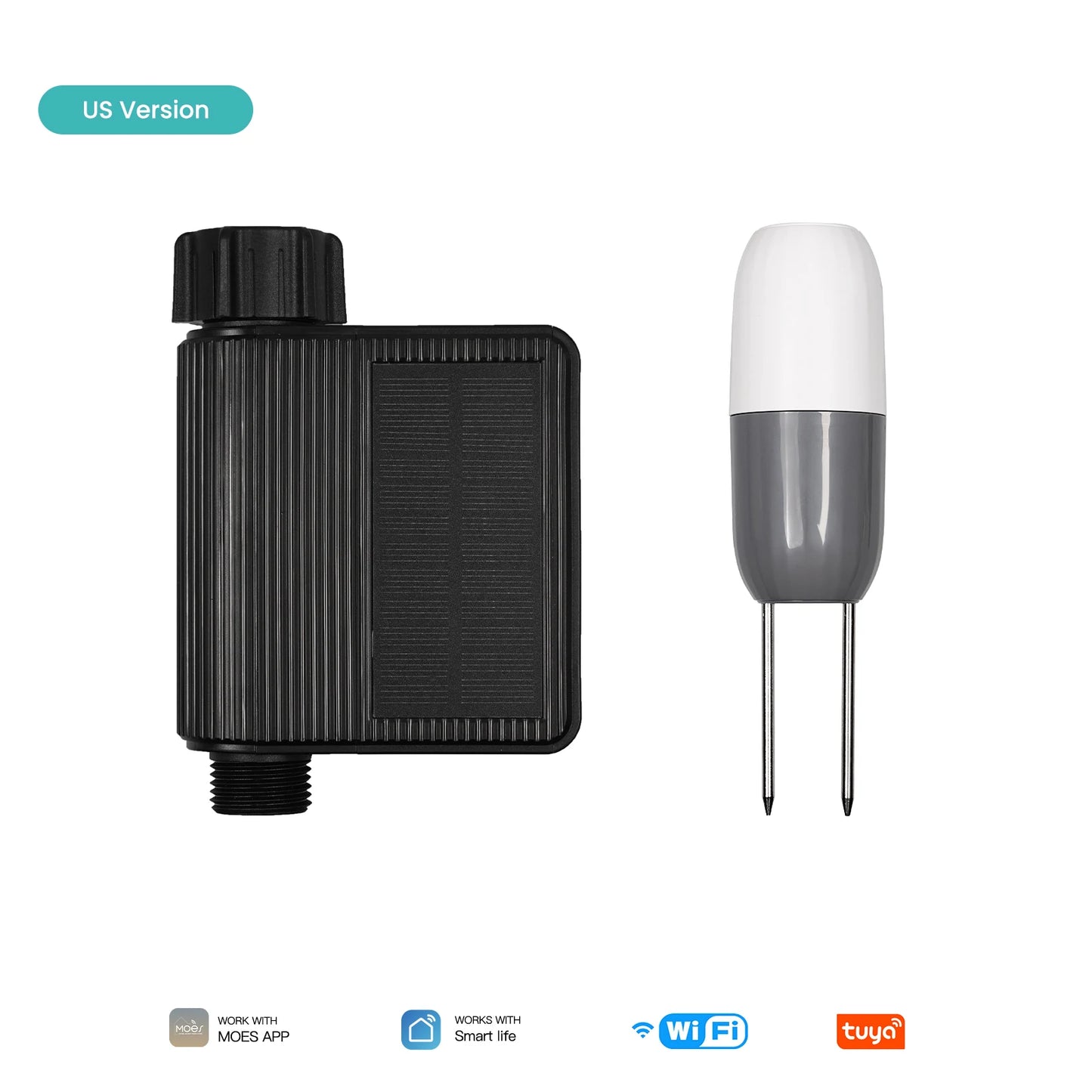 MOES Tuya Smart Solar Water Timer – WiFi Irrigation Controller with Soil Sensor & Brass Inlet (IP65)