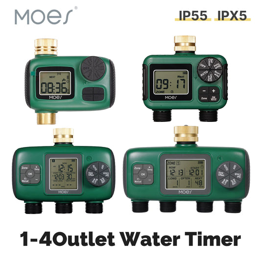 MOES Smart Water Timer | 1–4 Outlets, LCD Display, Rain Delay, Child Lock
