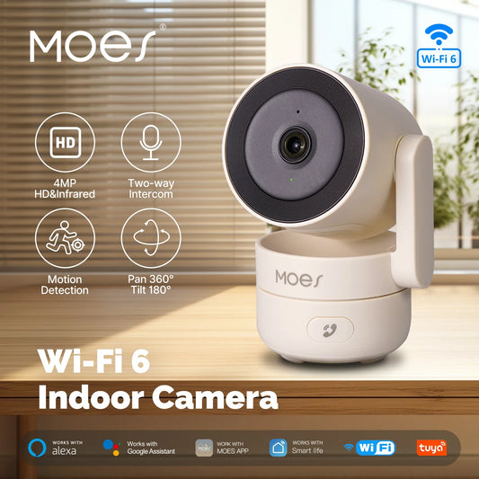 MOES Wi-Fi 6 Smart Camera 4MP | Pan/Tilt, Night Vision, Motion & Sound Detection