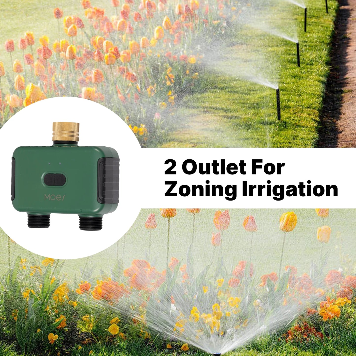 MOES Bluetooth Smart Water Timer | 2-Zone Valve, Auto Irrigation, Rain Delay