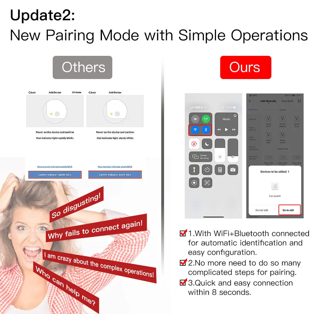 MOES WiFi RF Smart Ceiling Fan Light Switch | 2/3-Way Multi-Control, Alexa/Google Home