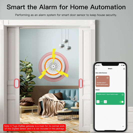MOES Tuya ZigBee Smart Sound Light Siren Sensor 90dB Life Siren Home Security System Tuya Gateway Hub, Used With Alexa
