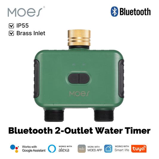 MOES Bluetooth Smart Water Timer | 2-Zone Valve, Auto Irrigation, Rain Delay