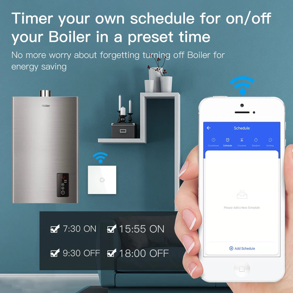 MOES Smart Boiler Switch – WiFi/ZigBee 20A Water Heater Controller with Glass Panel