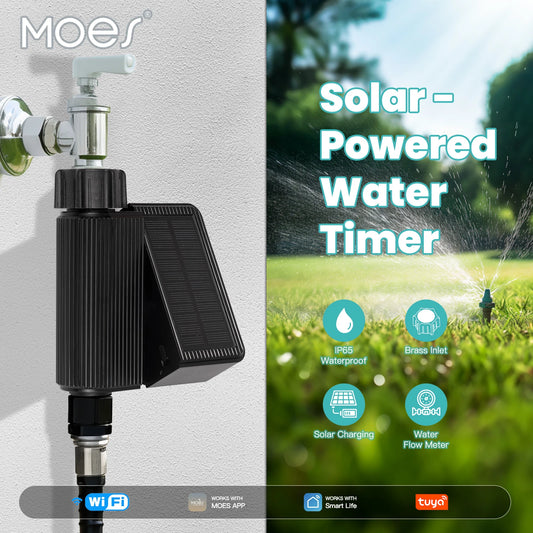 MOES Tuya Smart Solar Water Timer – WiFi Irrigation Controller with Soil Sensor & Brass Inlet (IP65)