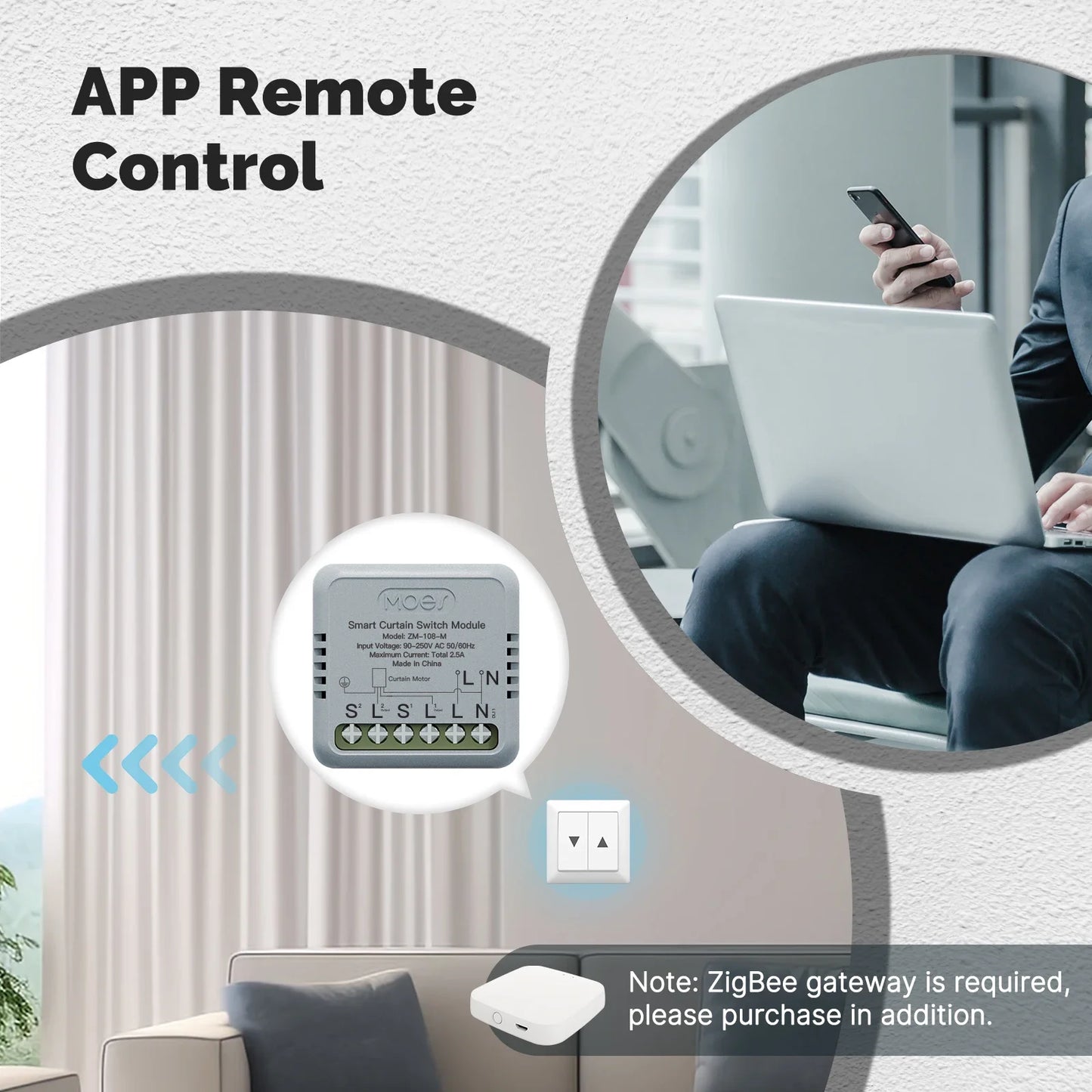 MOES ZigBee/WiFi Smart Curtain Switch Module | Mini Design, App & Voice Control