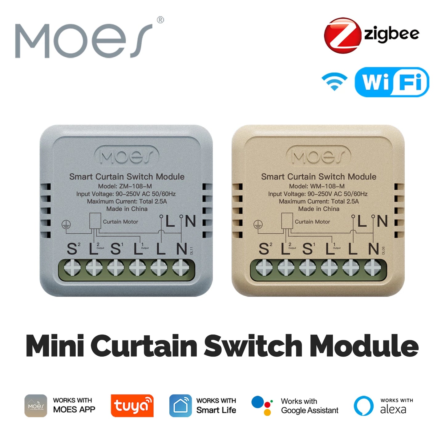 MOES ZigBee/WiFi Smart Curtain Switch Module | Mini Design, App & Voice Control