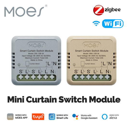 MOES ZigBee/WiFi Smart Curtain Switch Module | Mini Design, App & Voice Control