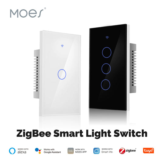 MOES ZigBee Smart Touch Light Switch | Glass Panel with App & Voice Control