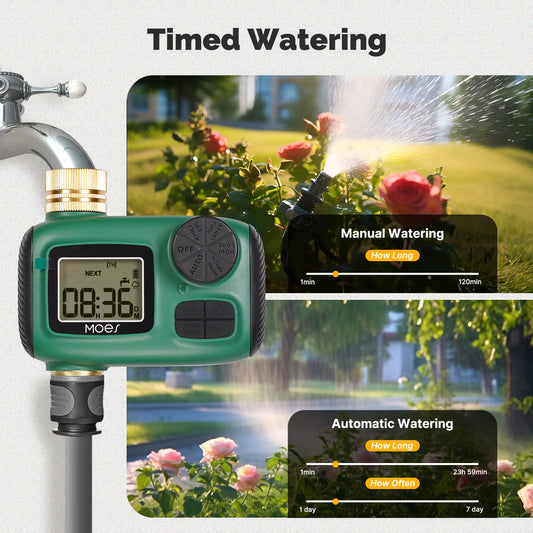 MOES Smart Water Timer | 1–4 Outlets, LCD Display, Rain Delay, Child Lock