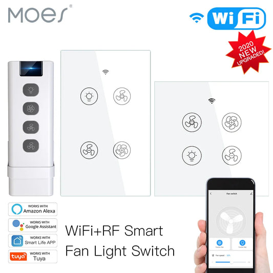 MOES WiFi RF Smart Ceiling Fan Light Switch | 2/3-Way Multi-Control, Alexa/Google Home