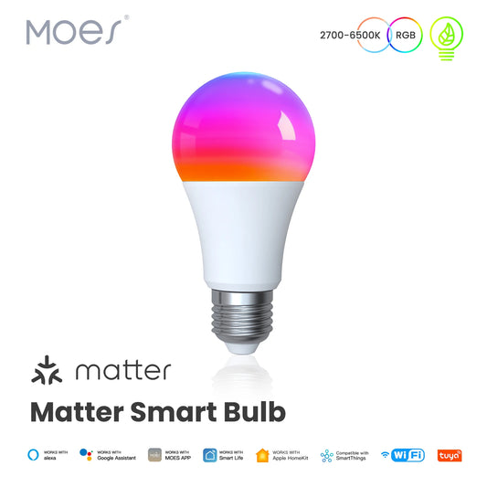 MOES Matter WiFi Smart Bulb | RGB 16M Colors, E27 LED, Voice Control