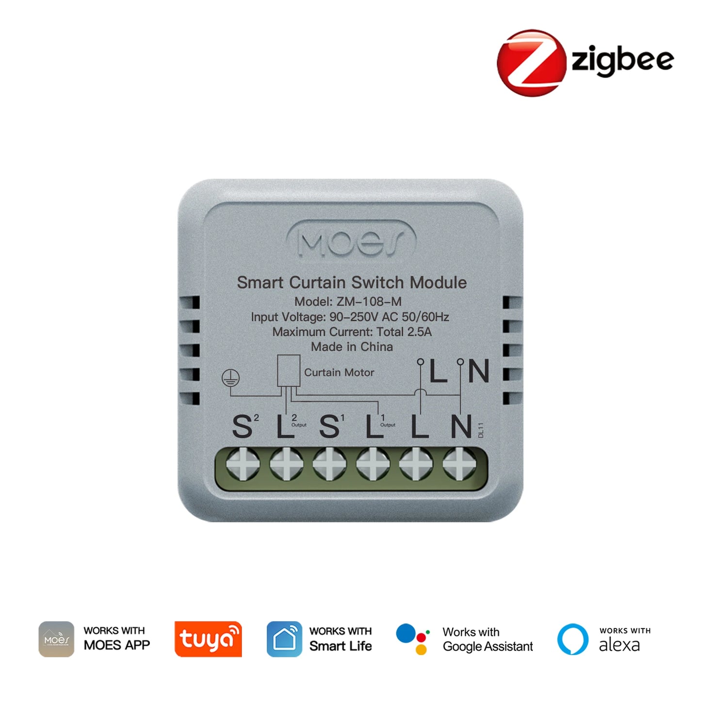 MOES ZigBee/WiFi Smart Curtain Switch Module | Mini Design, App & Voice Control