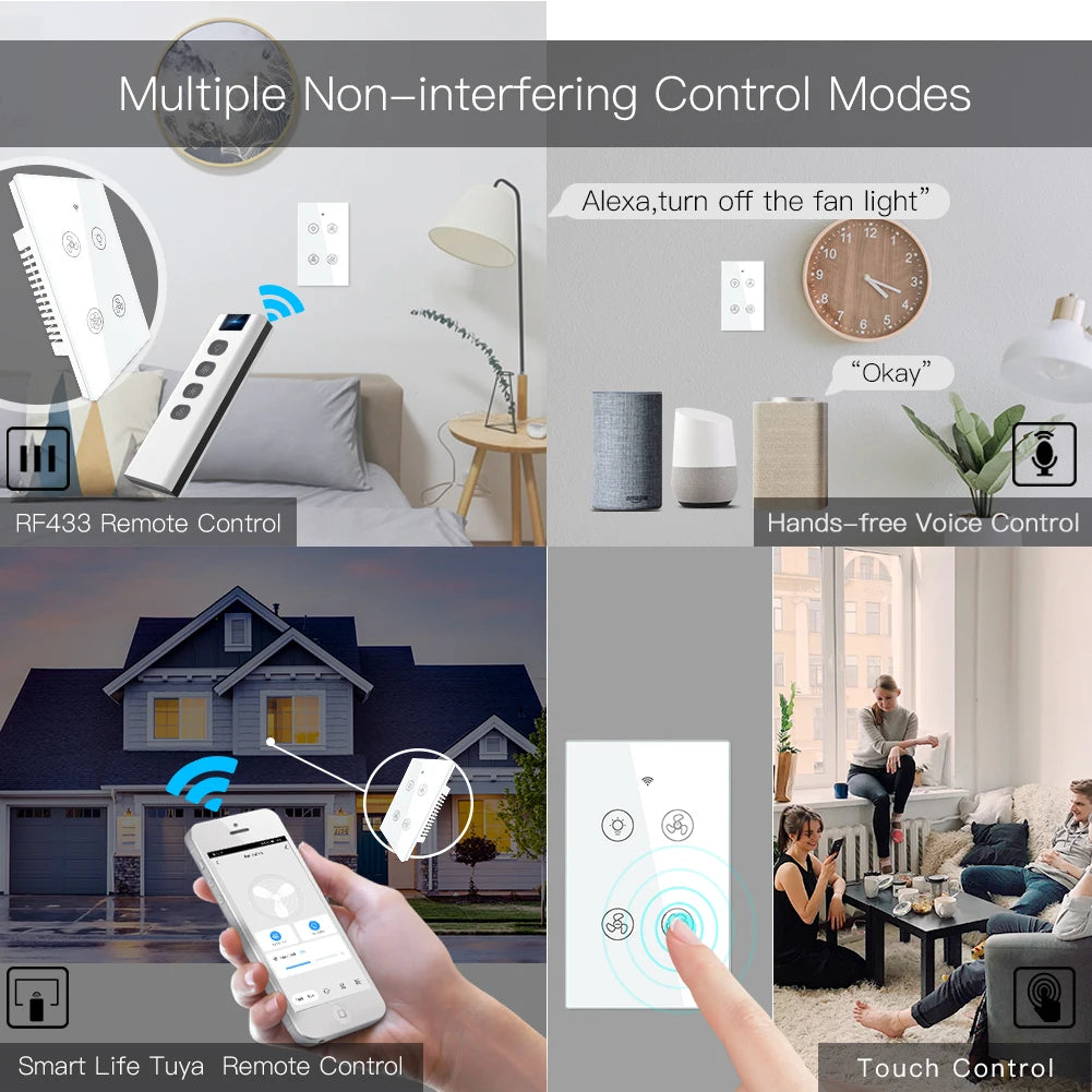 MOES WiFi RF Smart Ceiling Fan Light Switch | 2/3-Way Multi-Control, Alexa/Google Home