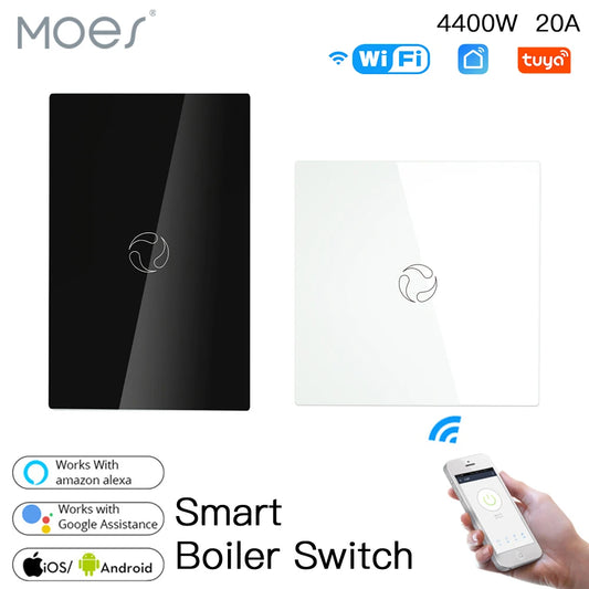 MOES Smart Boiler Switch – WiFi/ZigBee 20A Water Heater Controller with Glass Panel