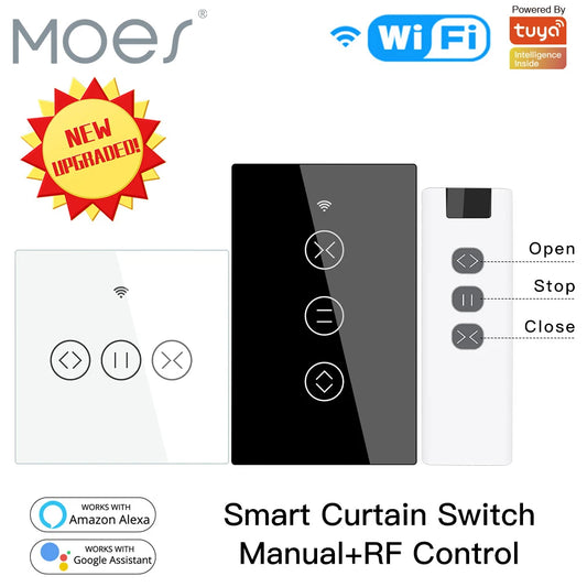 MOES Smart Curtain Switch (WiFi + RF433, Tuya, Alexa/Google)