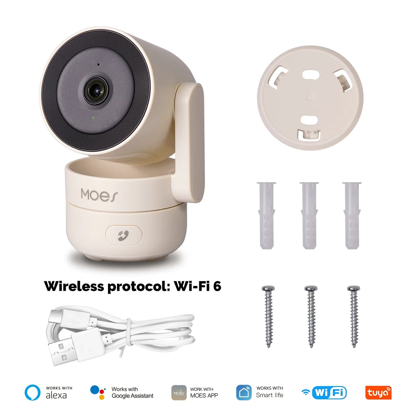 MOES Wi-Fi 6 Smart Camera 4MP | Pan/Tilt, Night Vision, Motion & Sound Detection